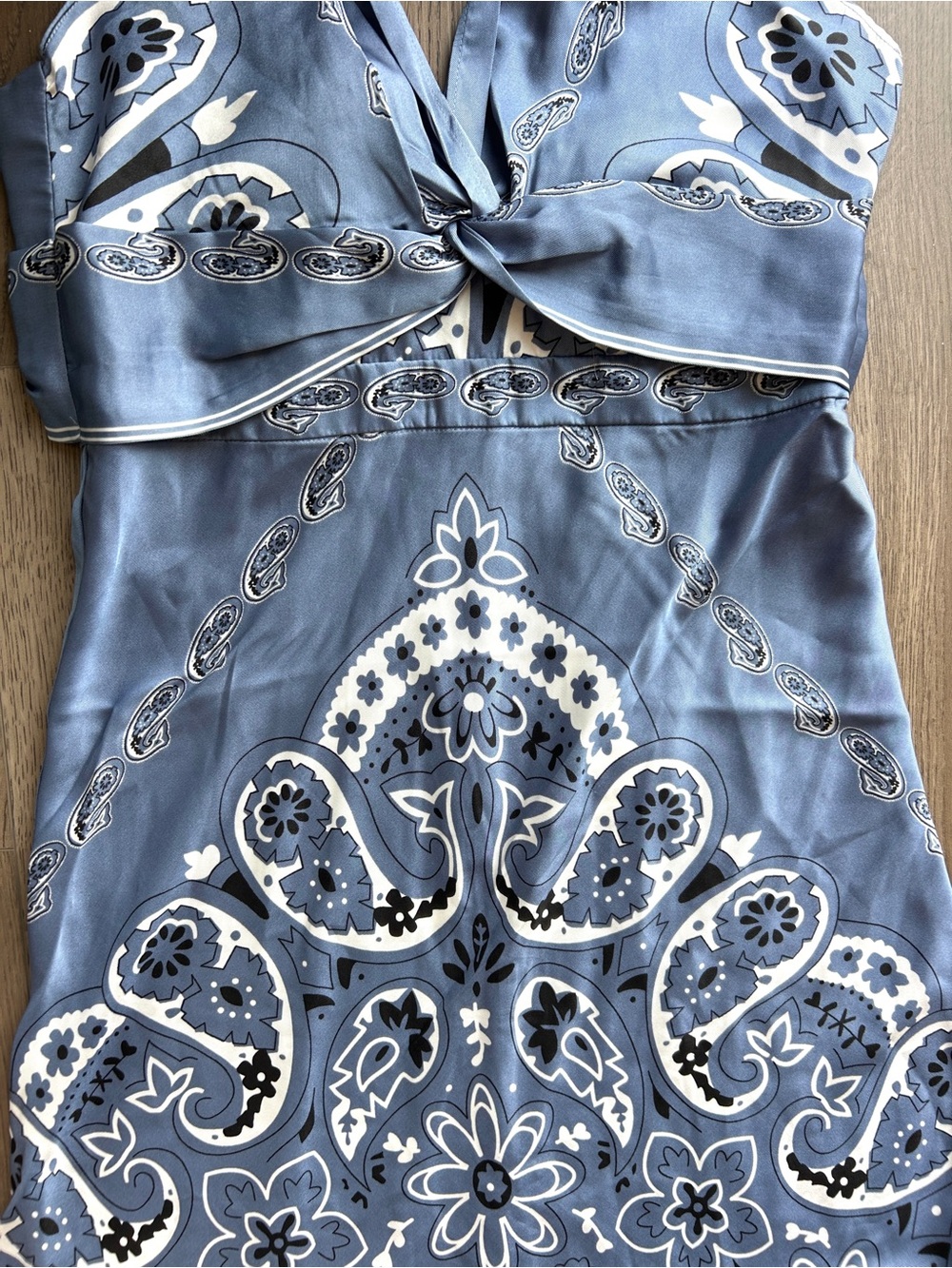 Tuckernuck Caroline Constas Blue Paisley satin tie back Maxi Dress NWT size M - Picture 2 of 4